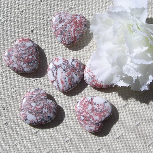 6 Red Spider Jasper Solid Gemstone Polished Hearts - 20mm - Chakra Crafting
