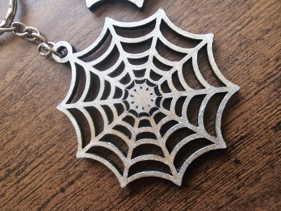 Spiderweb wooden handmade keyring Halloween