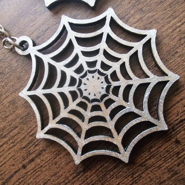 Spiderweb wooden handmade keyring Halloween