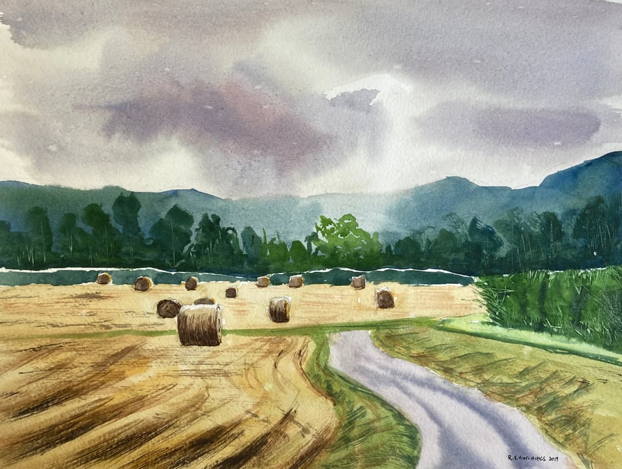 Great Ayton hay bales (Pure Original Watercolour)