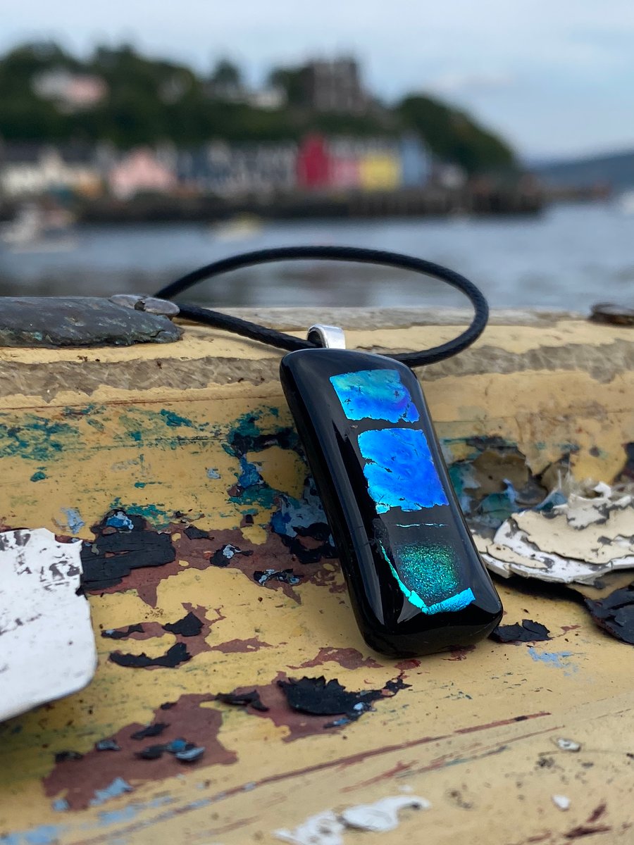 Peacock Coloured Fused Glass Pendant