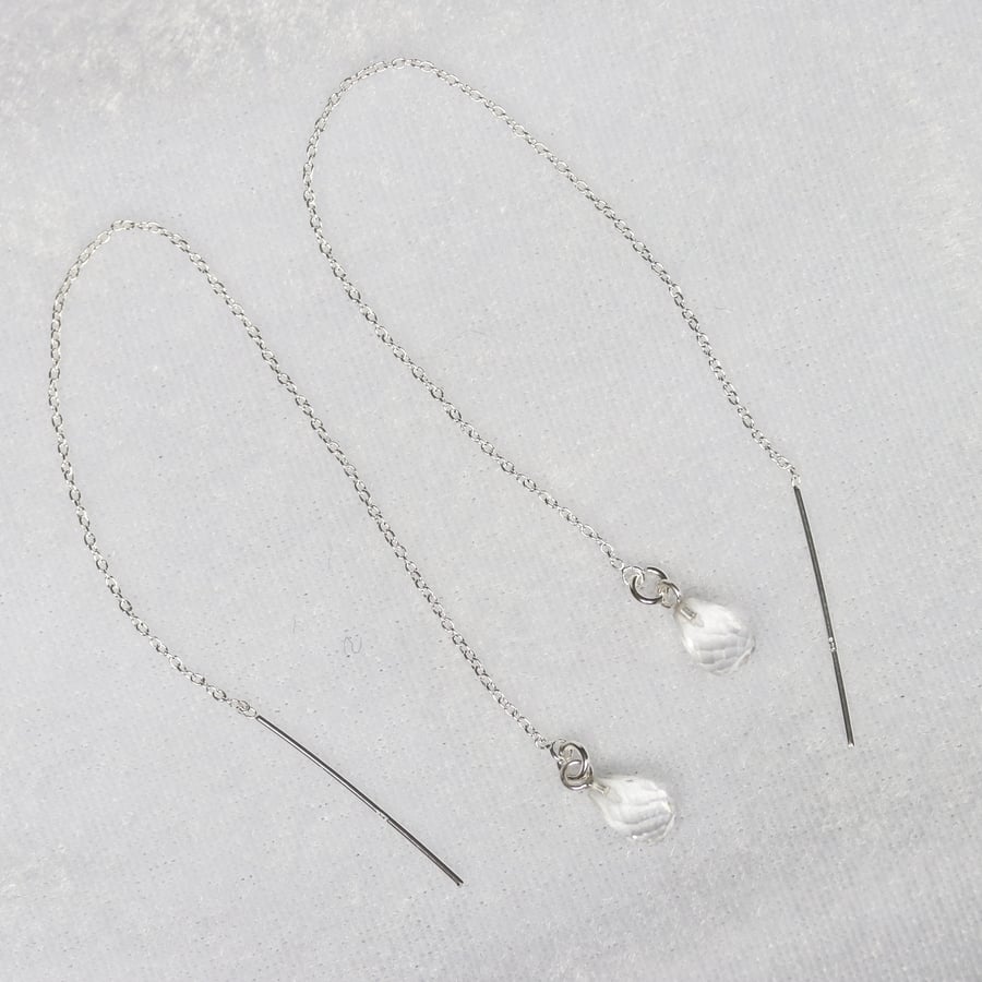 Sterling Silver Crystal Quartz Drop Threader Earrings