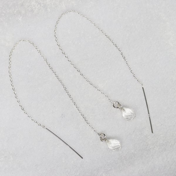 Sterling Silver Crystal Quartz Drop Threader Earrings