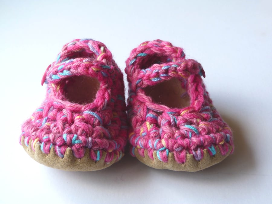 Baby shoes- Wool & leather - Mary Jane Shoes - Pink