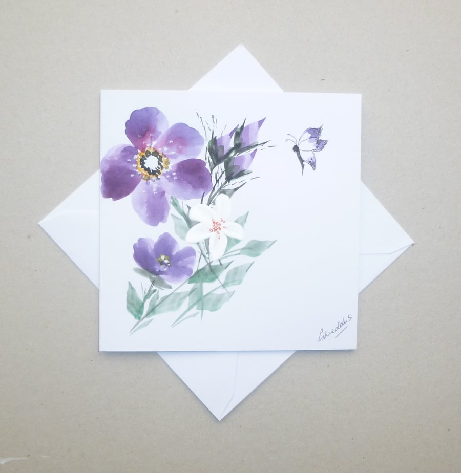 hand painted original art floral card ( ref FA 68 H2 )