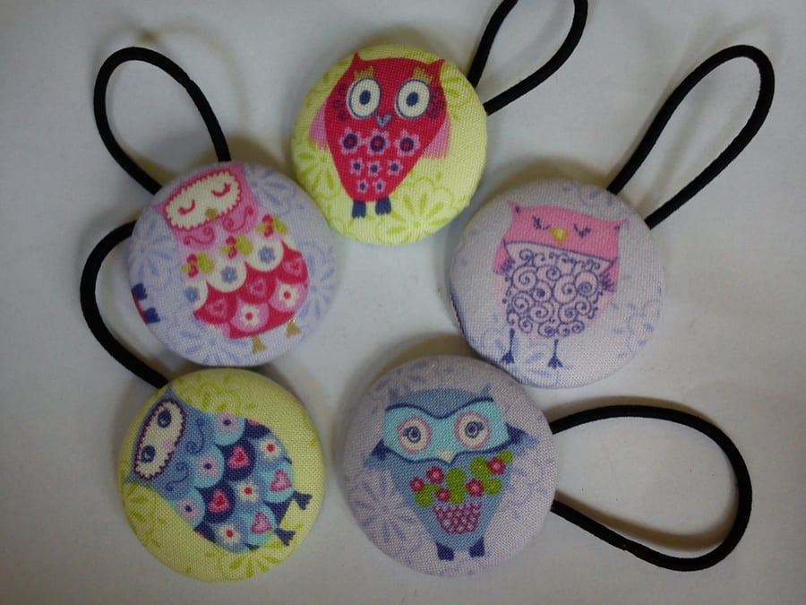 Cute Owl hair button bobbles set of 5 in gift tin