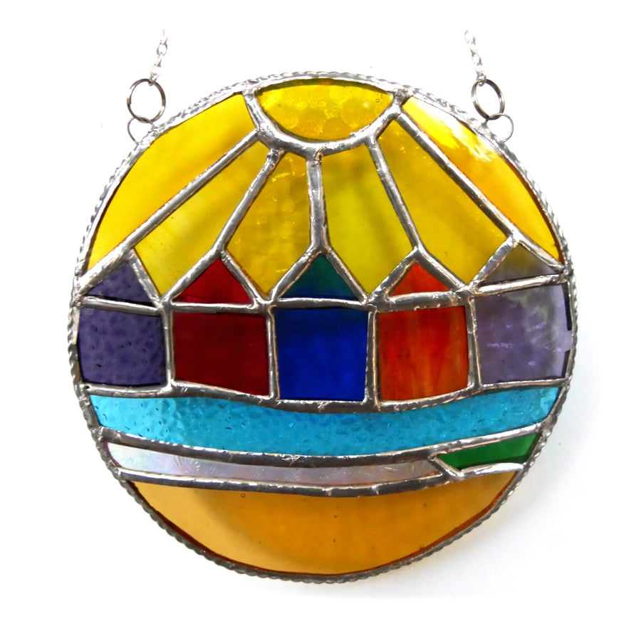 Beach Hut Ring Stained Glass Handmade Sunshine 011