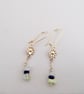 Daisy Flower Drop Earrings Jade, Yellow Quartz & Blue Wood Bead  - Image 4