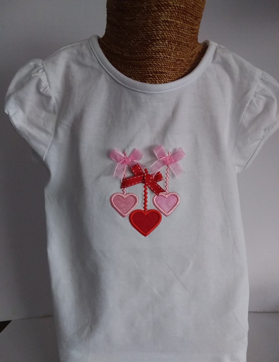 Girls Heart T-Shirt, Machine Embroidered