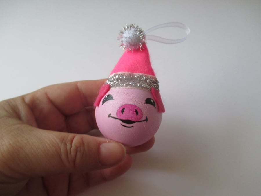 Pig Christmas Tree Bauble Hanging Decoration Santa Hat Pink Piggy Piglet