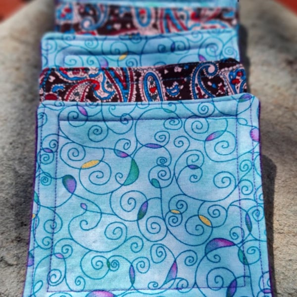 Fabric Coasters - Blue and Purple Paisley