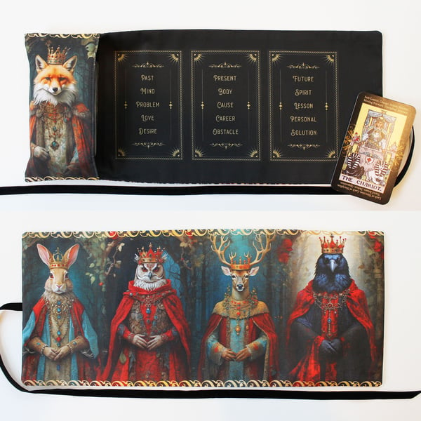 Tarot Card Wrap, Storage Pouch Holder Case, Animals Fox, Hare, Owl, Crow, Deer