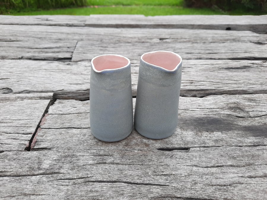 SMALL HAND THROWN PINK AND BLUE GREY POURER