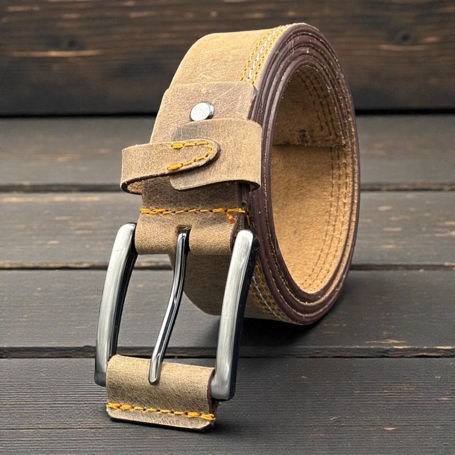 Men's Contrast Stitch Leather Belt - Silver Buckle