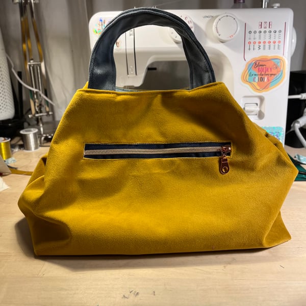 Mustard Velvet Hand or Crossbody Bag