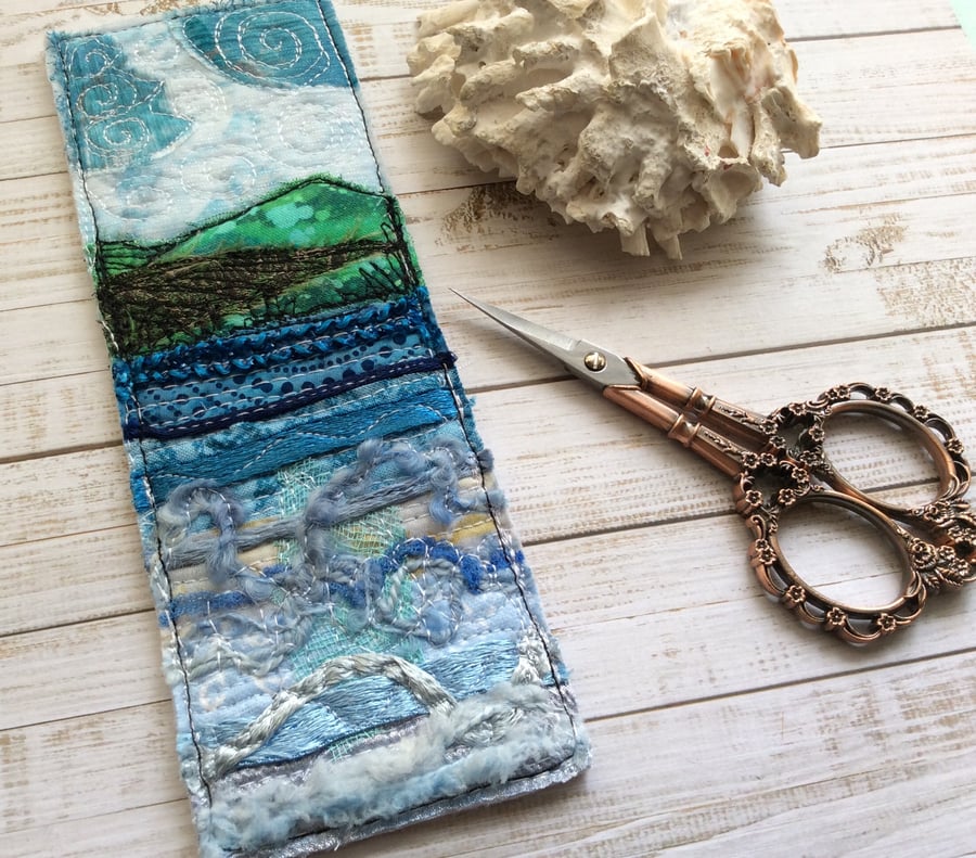 Embroidered seascape bookmark.