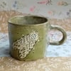 Small moth hand painted coffee tea cup ceramic, organic shape, crackle glaze 