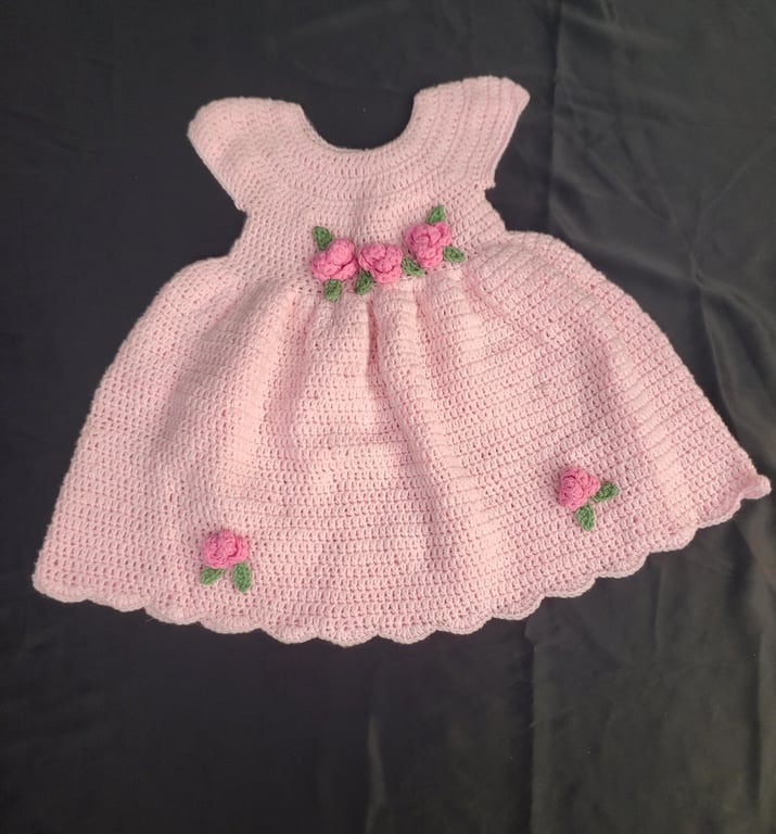 Handcrafted Pink Crochet Baby Dress with Floral Details