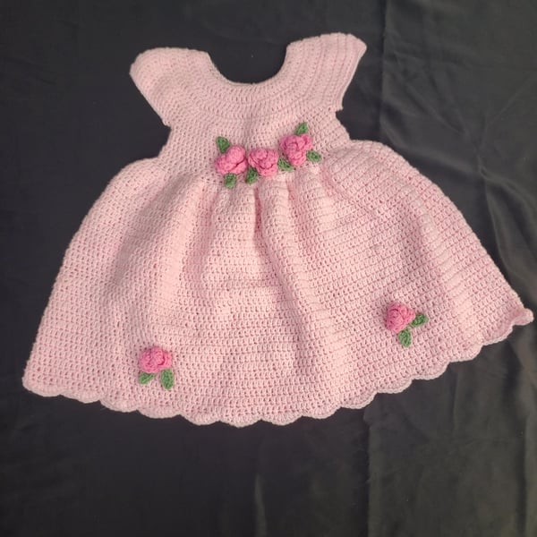 Handcrafted Pink Crochet Baby Dress with Floral Details