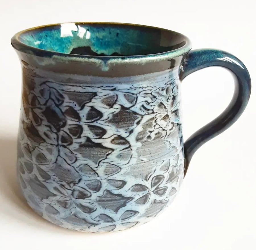 Mug - Hand Thrown Stoneware Ceramic Blue Glazed Mug 