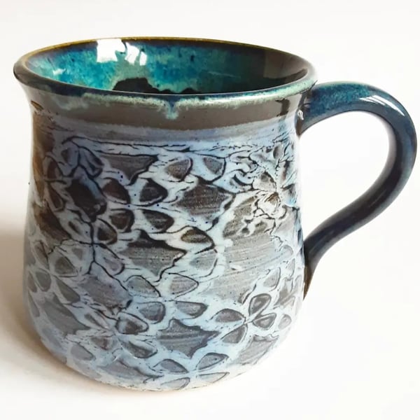Mug - Hand Thrown Stoneware Ceramic Blue Glazed Mug 