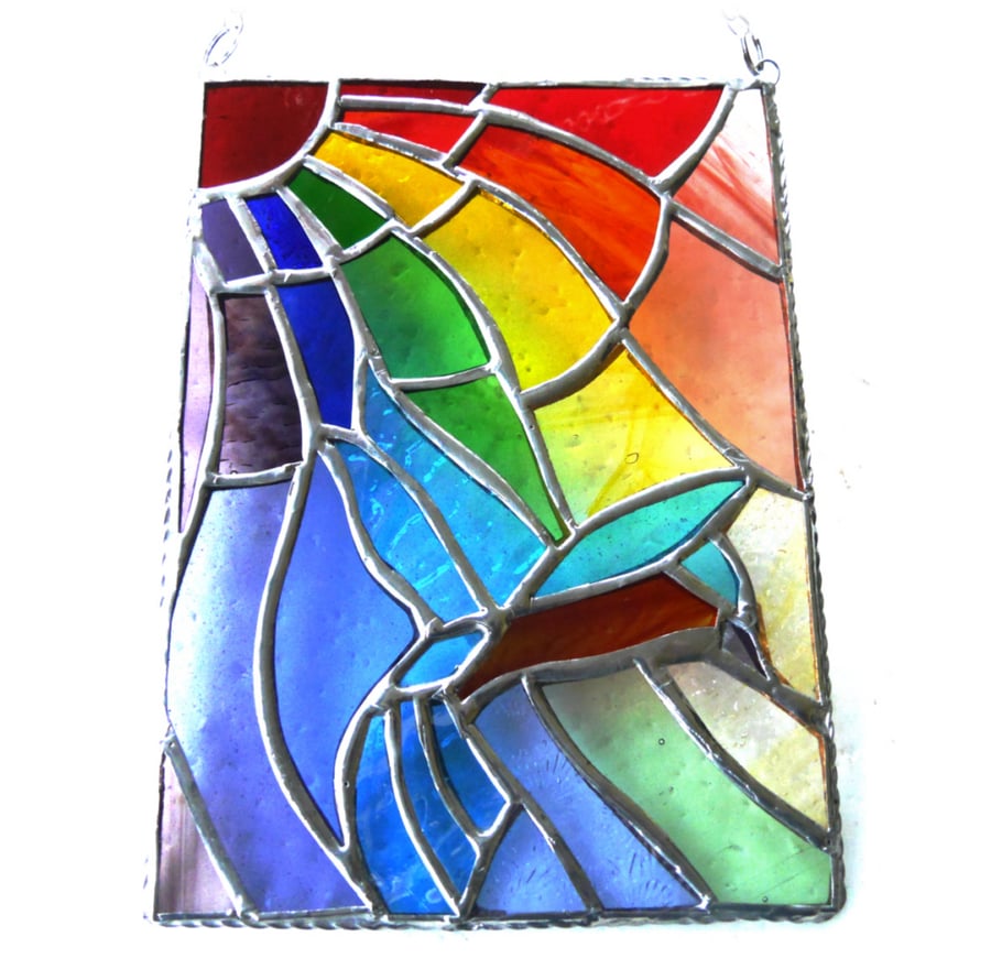 Kingfisher Rainbow Panel Stained Glass Suncatcher 017