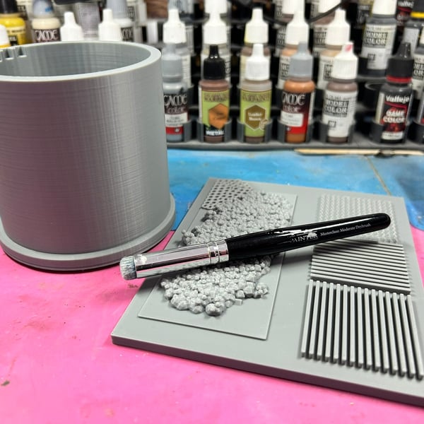 Dry Brushing Water Pot & Texture Board Brush Cleaner Painters Mini Warhammer