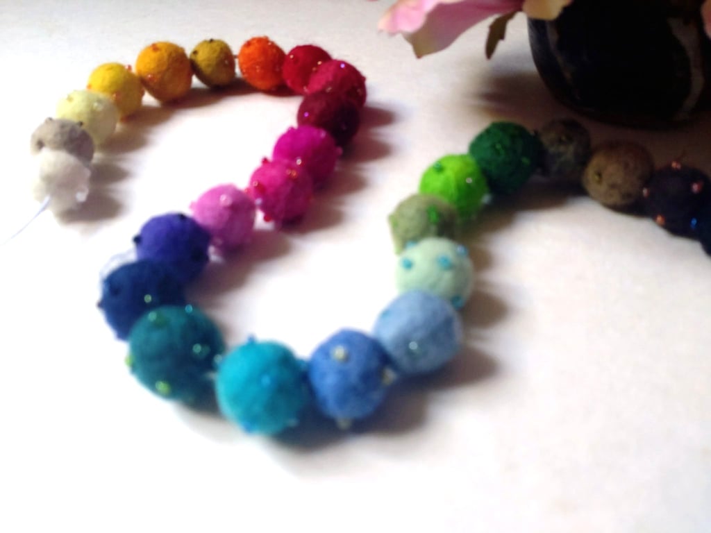 Beaded Felt Ball Garland, Rainbow Colours, Christmas Gift Idea, Party Decor