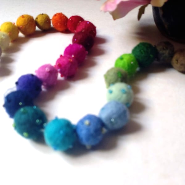 Beaded Felt Ball Garland, Rainbow Colours, Christmas Gift Idea, Party Decor