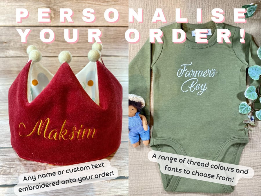 Personalise Your Order, Add Any Custom Name or Text, Custom Embroidery