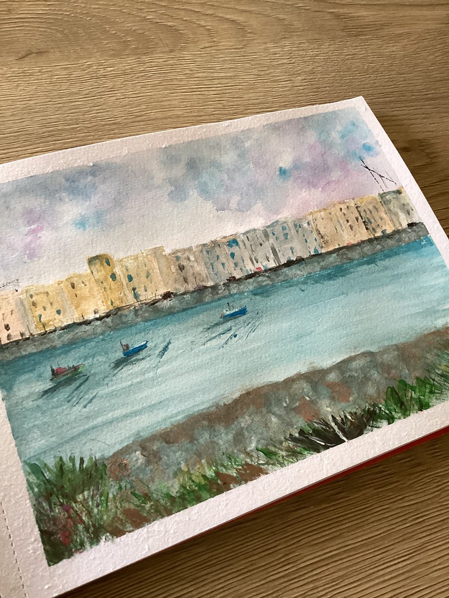 River,boats,sea,watercolour paintings,