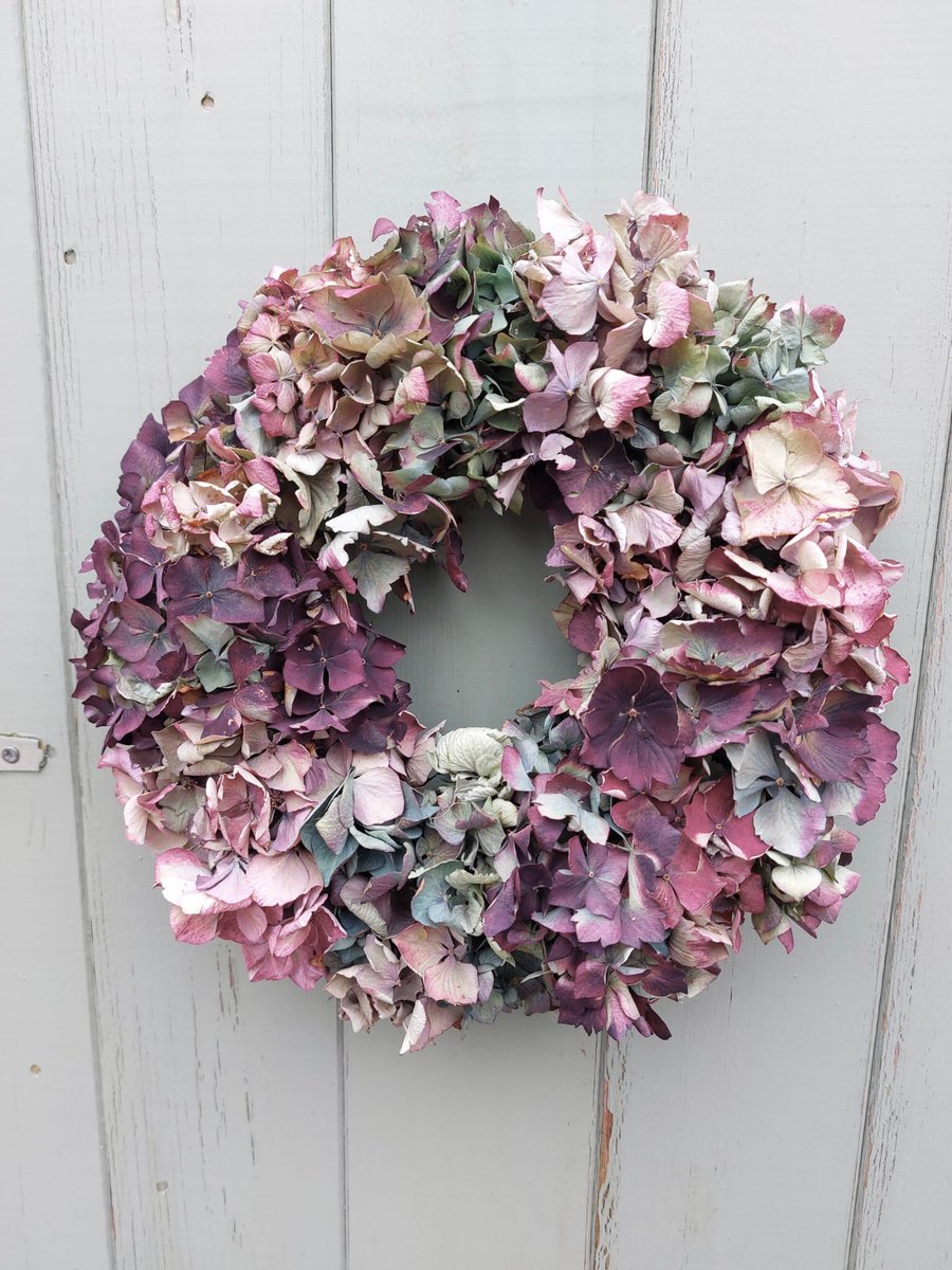 Dried Hydrangea Wreath. 27cm Diameter. Handmade.