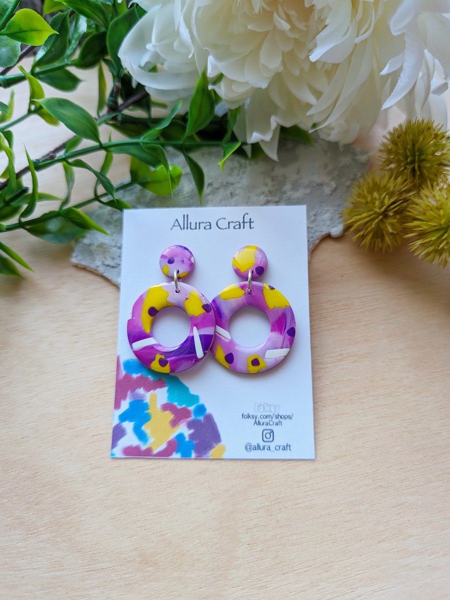 Violet Abstract Meadow Earrings 