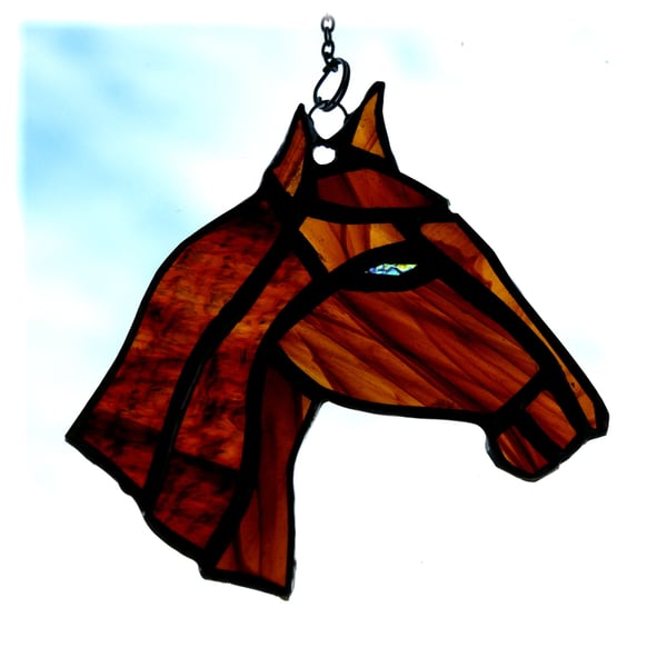 Horse Suncatcher Stained Glass Horsehead Brown 148