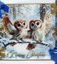 Hand Crafted Decoupage Chistmas Card - Merry Christmas (3210) Owls on Branch