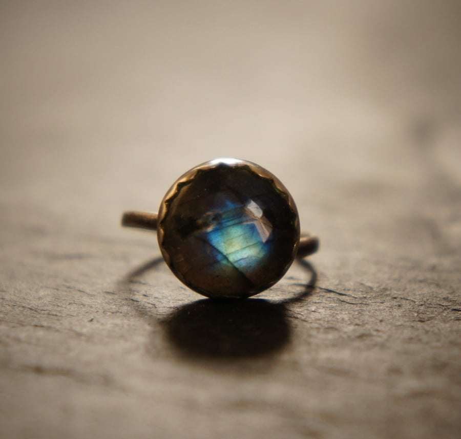 Round Labradorite and Sterling Silver Adjustable Ring