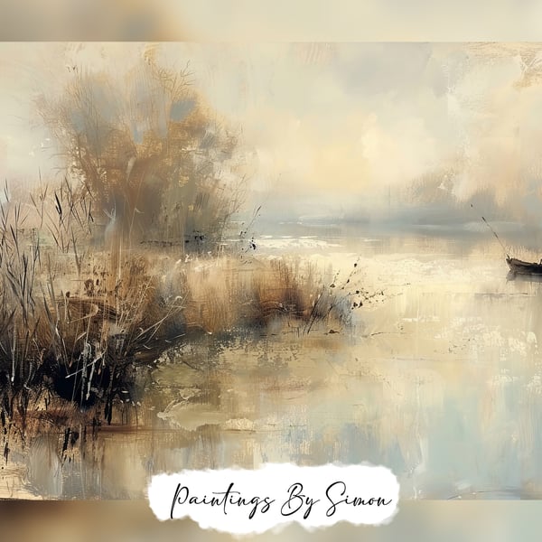 Serene Tranquil Marsh, Oil Painting Print 5"x7" on Matte Paper