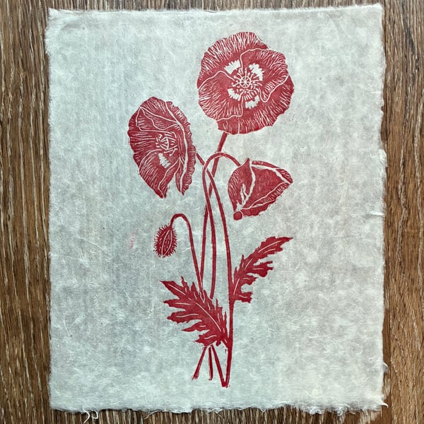 PERFECTLY IMPERFECT Wild poppies original linocut print in red