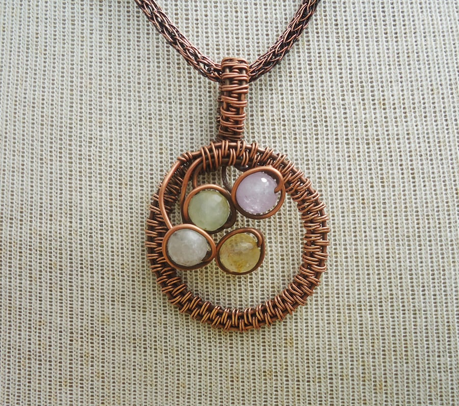 Quartz Wire Wrapped Pendant and Viking Knit Chain