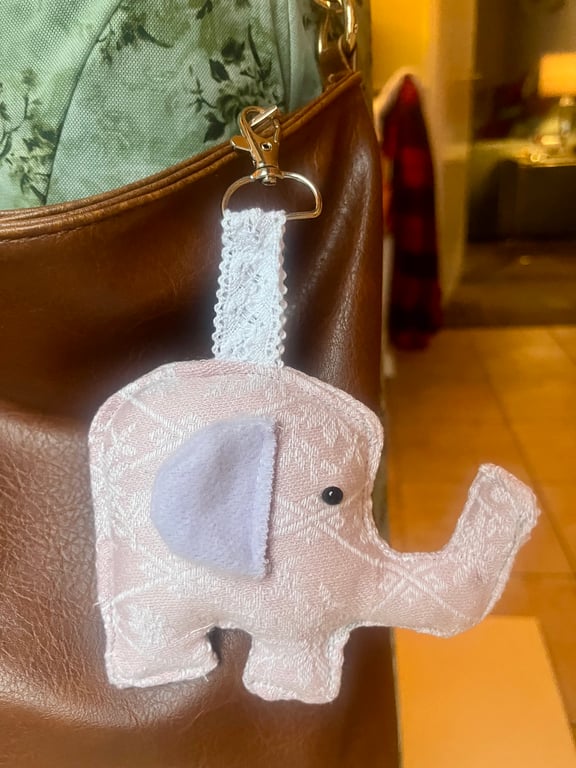 Nellie the Elephant - Upcycled Bag Charm - Pink & Purple with Silver Clasp Hook
