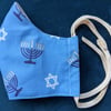 Cotton face mask with menorah and star of David pattern