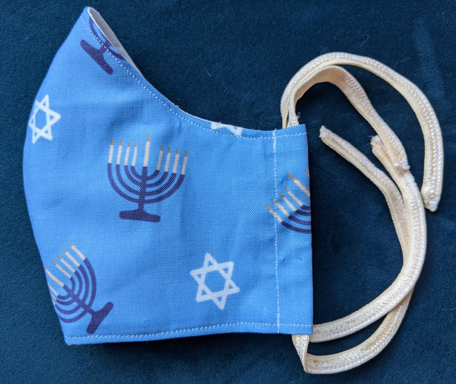 Cotton face mask with menorah and star of David pattern