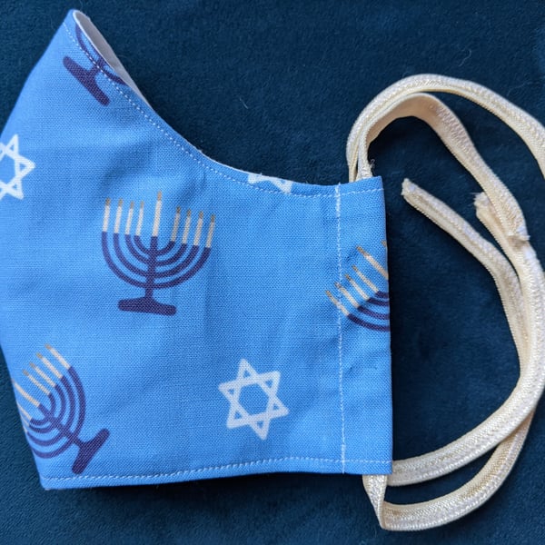 Cotton face mask with menorah and star of David pattern