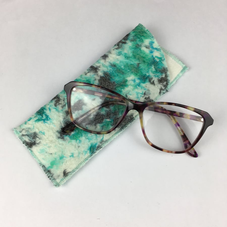 Glasses case, slip case, nuno felted hand dyed silk with merino wool