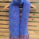 Handwoven pink, green, blue and purple wool scarf
