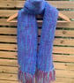 Handwoven pink, green, blue and purple wool scarf
