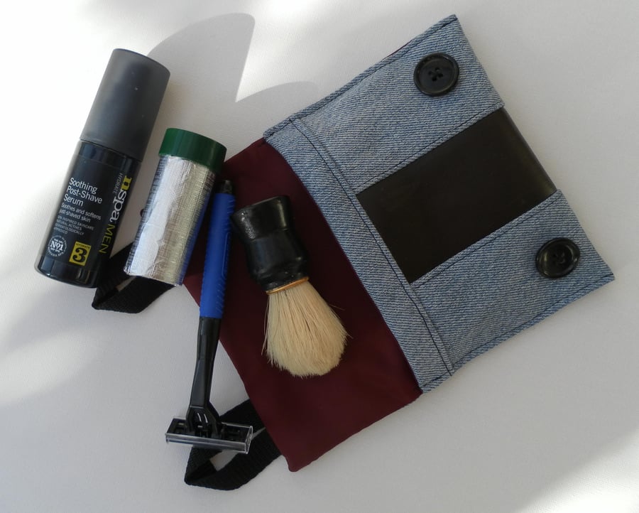 Men’s Shaving Pouch, Recycled Levi Denim, Leatherette