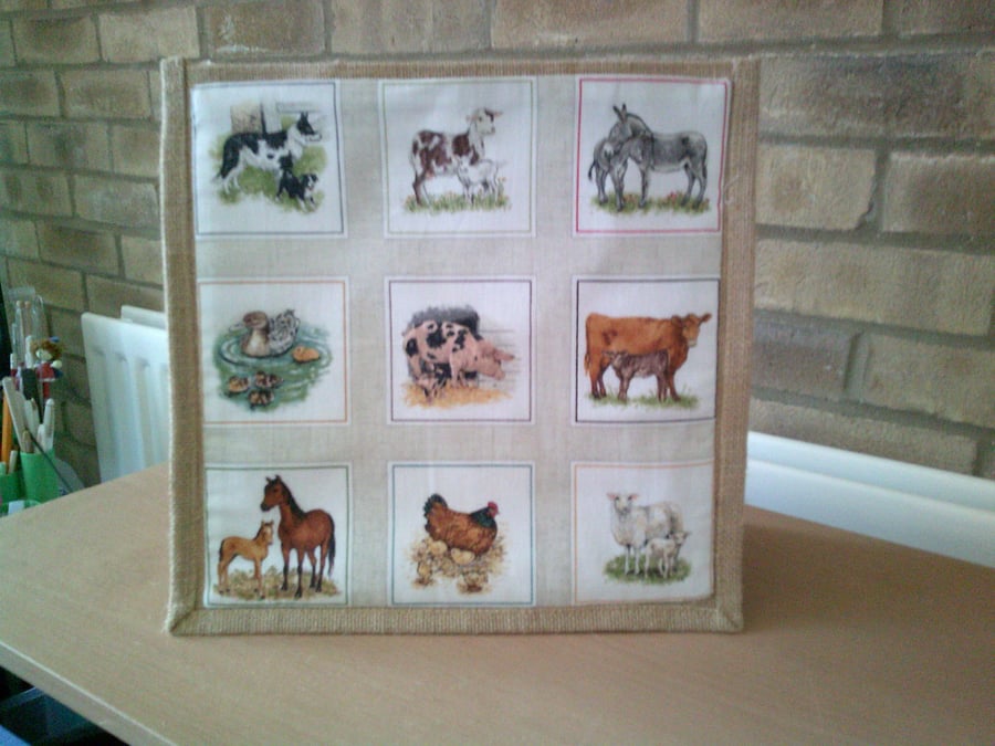 Farm Animals and their Young Medium Jute Bag