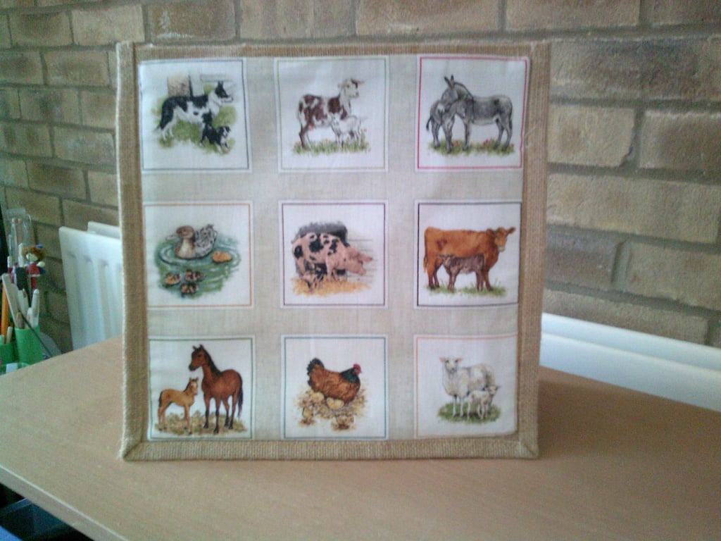 Farm Animals and their Young Medium Jute Bag
