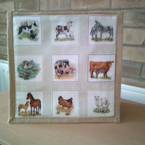 Farm Animals and their Young Medium Jute Bag